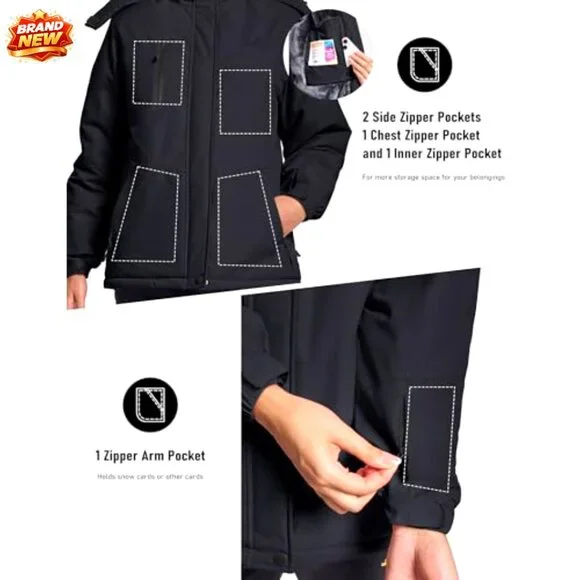 Women's Waterproof Insulated Ski Jacket with Fleece Lining and Hood - Picture 4 of 7